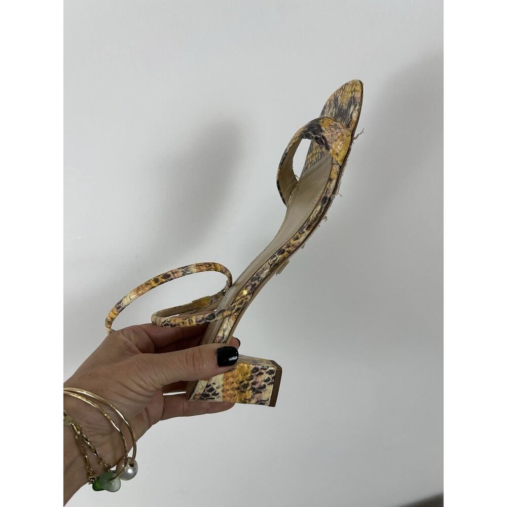Sandro Ankle Strap Maeva Yellow Brown‎ Snakeskin Leather Sandals EU40 US9 Square - Picture 6 of 10